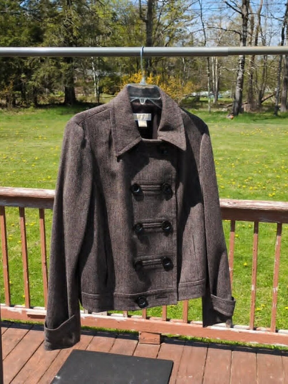 Michael Kors Jacket Sz L Business Career Professional Button Brown Tweed Weave